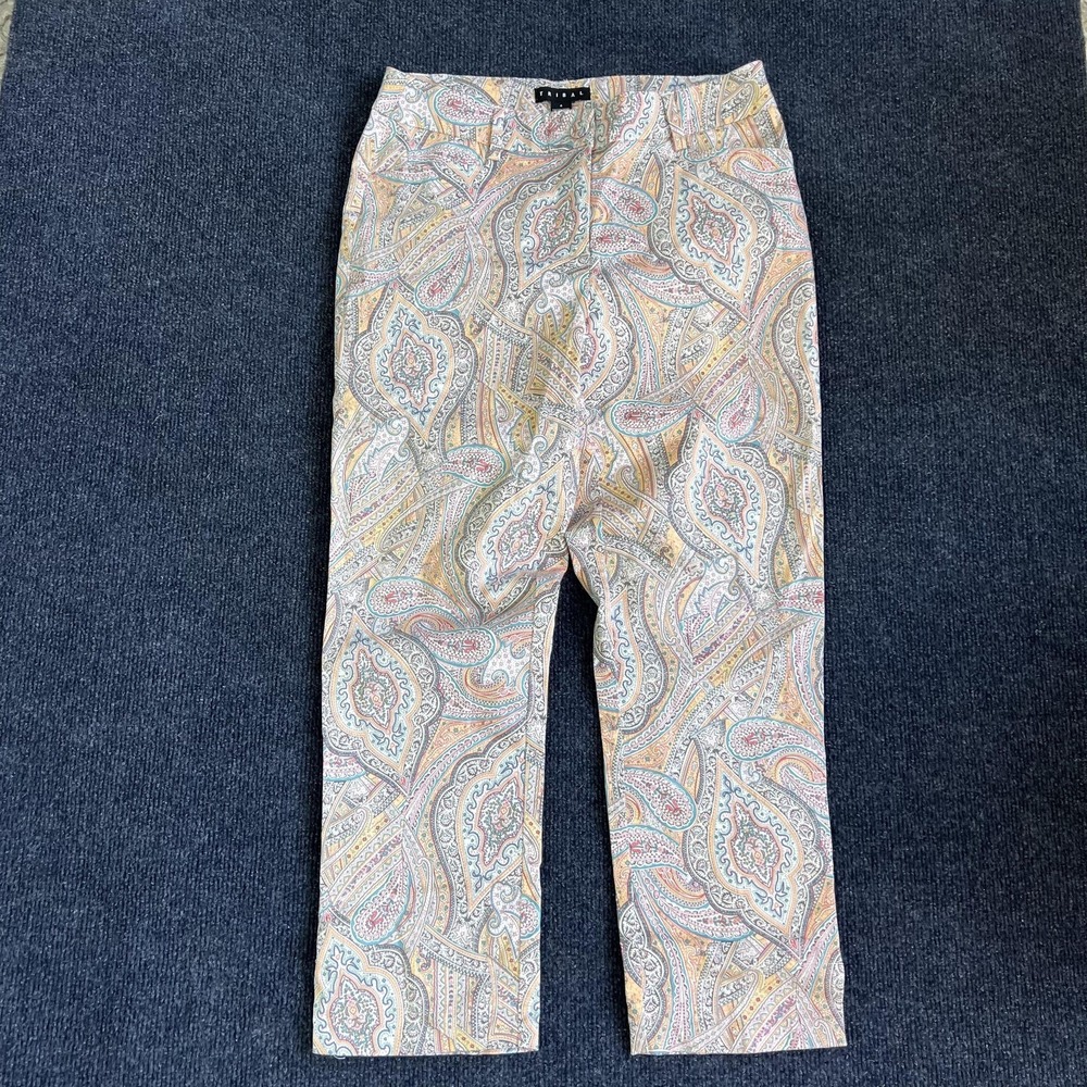 Tribal Capri Pants Womens 4 Multicolor Paisley Twill Straight Leg Stretch Casual